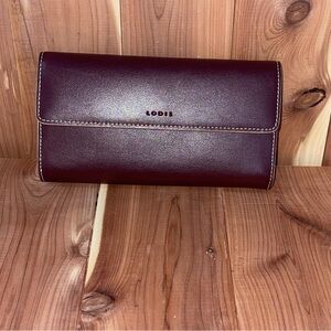 Lodis Burgundy‎ Audrey Checkbook Clutch Wallet NWOT